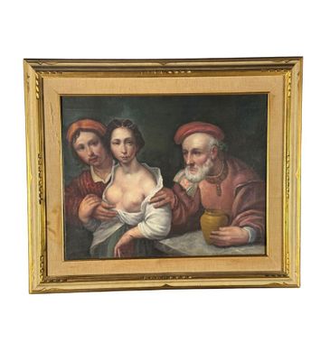 une image d'un tableau représentant un groupe de personnes assises autour d'une table