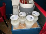 many containers of milk sitting on a table