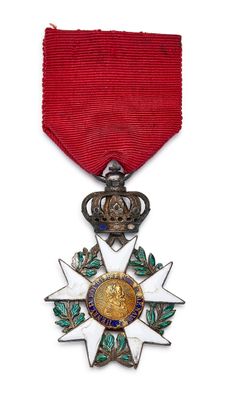 un ruban rouge orné d'une étoile et d'une couronne