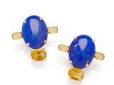 une paire de boutons de manchette en lapis-lazuli et citrine