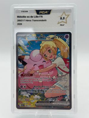a close up of a pokemon card in a plastic case