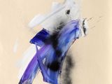 abstract painting of a blue and white cat on a beige background
