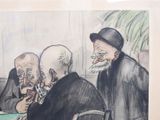 a drawing of a group of men sitting at a table