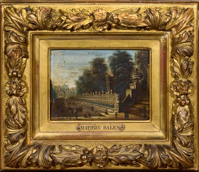 a painting of a painting of a bridge with a castle in the background