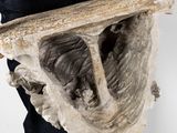 a man that is holding a large piece of stone