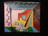 un tableau représentant un zèbre couché par terre