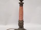 pair of antique brass and pink marble candlesticks on marble bases