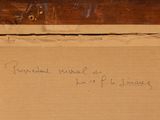 an old picture of a box with writing on it sitting on a table