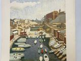 a picture of a painting of boats in a harbor