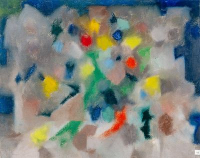 une peinture représentant un bouquet de fleurs dans un vase