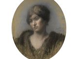 Portrait d'une femme en manteau de fourrure, par [auteur]