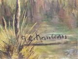 a painting of a bird sitting on a branch in the water