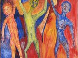 un tableau représentant un groupe de personnes debout, les unes près des autres