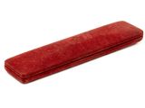 a close up of a red pencil case on a white background