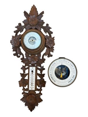 a clock and a thermometer on a white background