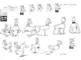 croquis de personnages de dessins animés dans diverses postures et poses destinées à l'animation