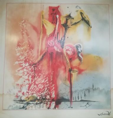 an image of a painting of a woman in a red dress holding an umbrella