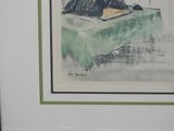 drawing of a man sitting at a table with a book in his hand