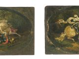 deux tableaux représentant un homme à cheval et une femme à cheval
