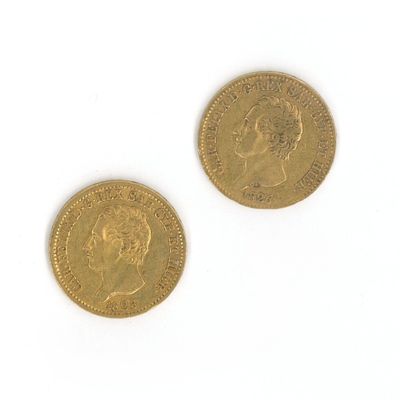 two gold sovereigns, one of which has a head and the other of which has a crown on it