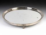 a silver plate with a handle and a handle on it