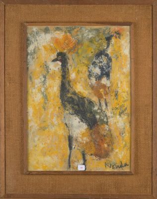 une image représentant un tableau d'un oiseau sur fond jaune