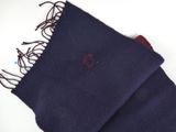 navy blue scarf with a red heart embroidered on it