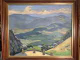 une photo d'un tableau représentant un paysage de montagne