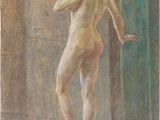 an image of a painting of a nude woman standing in front of a door