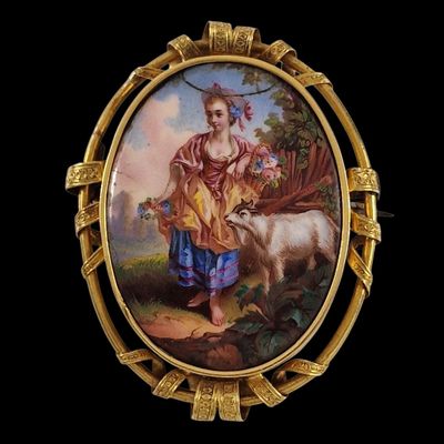 une image représentant un tableau où l'on voit une femme avec une chèvre dans un champ