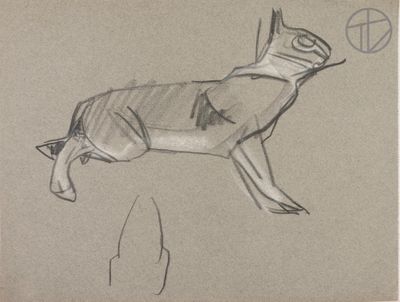 drawing of a cat with a peace sign on it ' s back