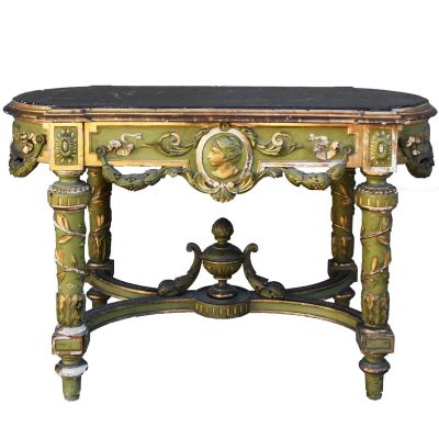 Table d'appoint de style Louis XVI en bois laqué vert et dor…