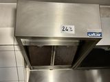 a stainless steel hood in the middle of a kitchen