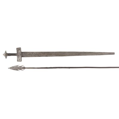 an image of a pair of metal swords with a pointed blade