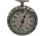 a silver pocket watch with a clock face on it