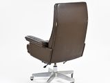 brown leather office chair with chrome base and casteors on a white background
