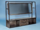 an image of a tv stand with a mirror and drawers