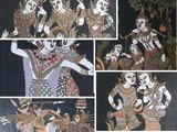 plusieurs photos d'un tableau représentant une femme et un homme jouant de la flûte