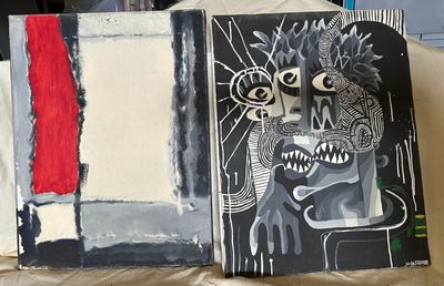 un tableau représentant un homme dont le visage est dessiné sur un livre