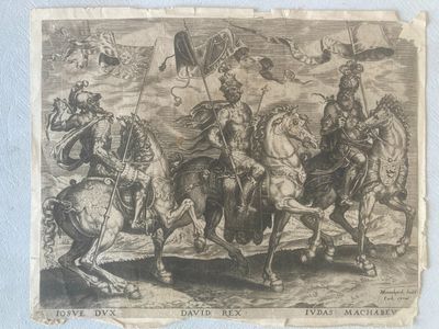 a drawing of a group of men riding horses