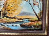 a picture of a painting of a stream in the woods
