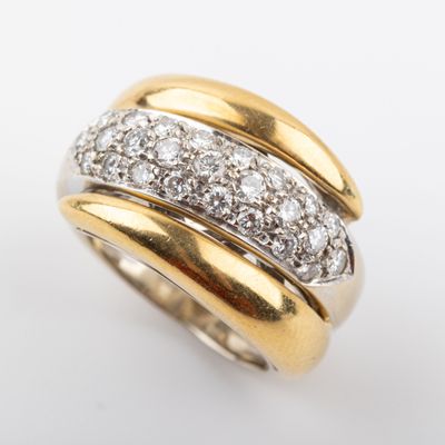 Bague jonc, pavage de diamants taille brillant 1.60 carats e…