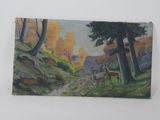 an image of a painting of a deer in a wooded area