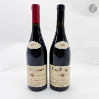 deux bouteilles de vin rouge posées l'une à côté de l'autre sur une surface blanche