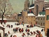 un tableau représentant un groupe d'enfants jouant dans la neige