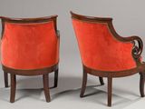 a pair of 19th century mahogany armchairs with red velvet upholstered seats