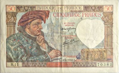 50 francs Jacques Coeur 13/6/1940 , SUP