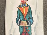 tableau représentant un clown vêtu d'un costume vert et d'un nez rouge