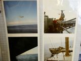 four pictures of a man on a boat on the water
