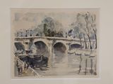 a painting of a bridge over a body of water